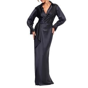 Xscape Navy Long Sleeve Wrap Dress